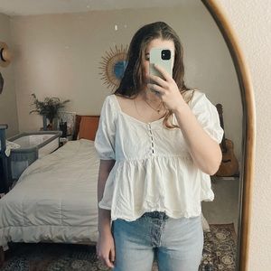 FREE PEOPLE WHITE OFF SHOULDER PUFF SLEEVE SHIRT